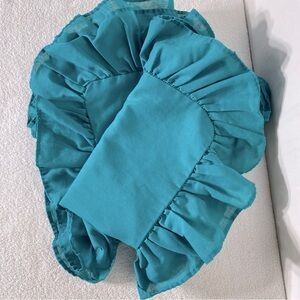 Vintage 90s Teal Pillowcases With Ruffle Trim x2